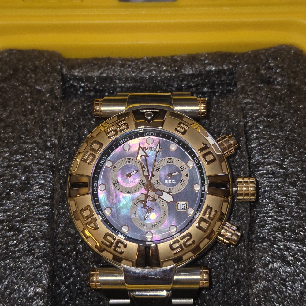 Invicta Gold and Silver Chronograph Watch,46mm Size Not To Big Perfect fit